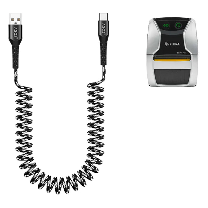 Coiled USB-A to USB-C Cable for Zebra ZQ310/+ Printer