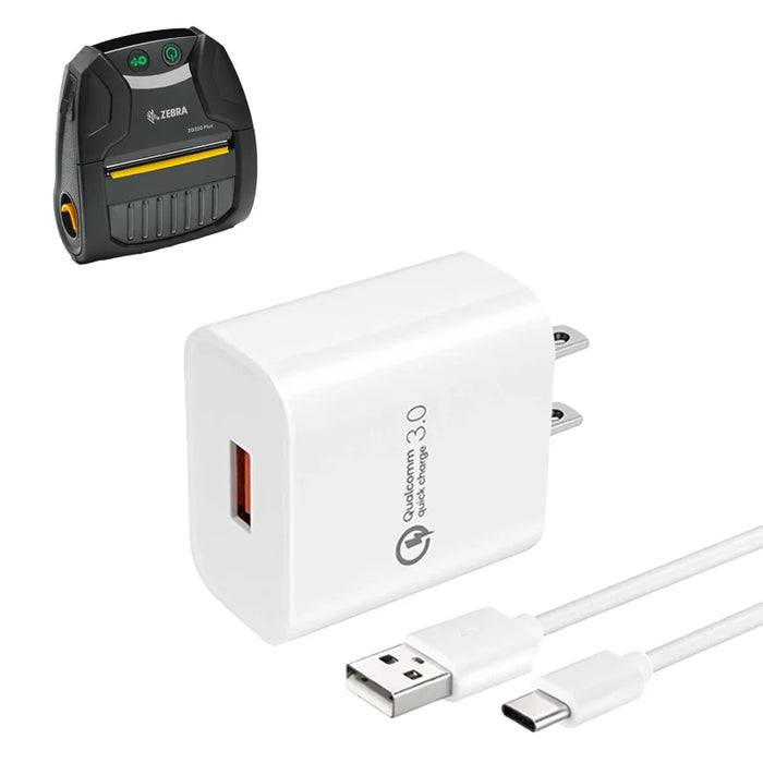 Zebra ZQ320/Plus Printer Charging Cable and Wall Adapter