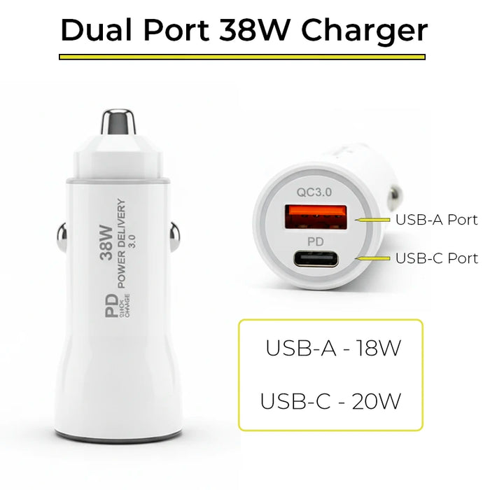 38W Fast Car Charger and USB-C Coiled Cable for Zebra EM45 RFID