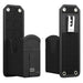 Agoz waist belt holster for Zebra scan guns shown from front and back with protective pouch, secure flap, and metal belt clip.