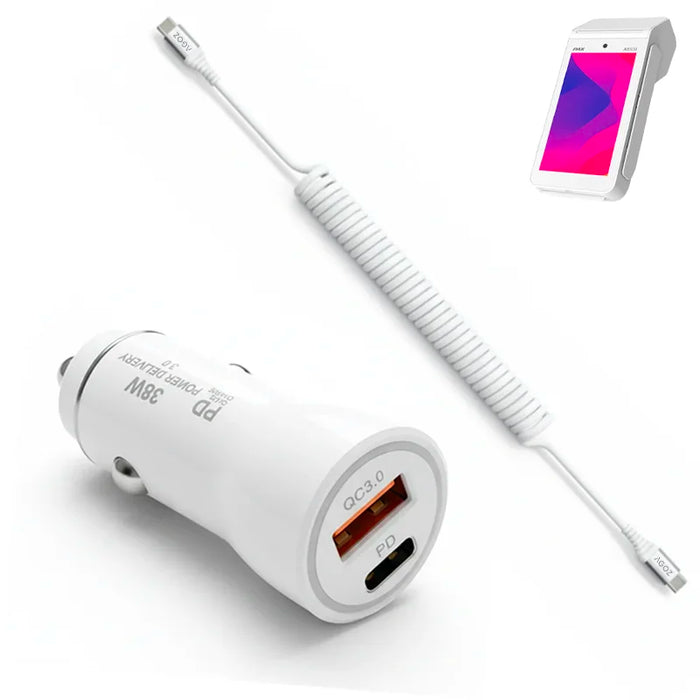 38W Fast Car Charger and USB-C Coiled Cable for PAX A8500 POS