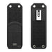 Front and back views of the Agoz Cognex DataMan 8700 holster showing the open device pocket, belt clip, grommets, and black canvas construction.