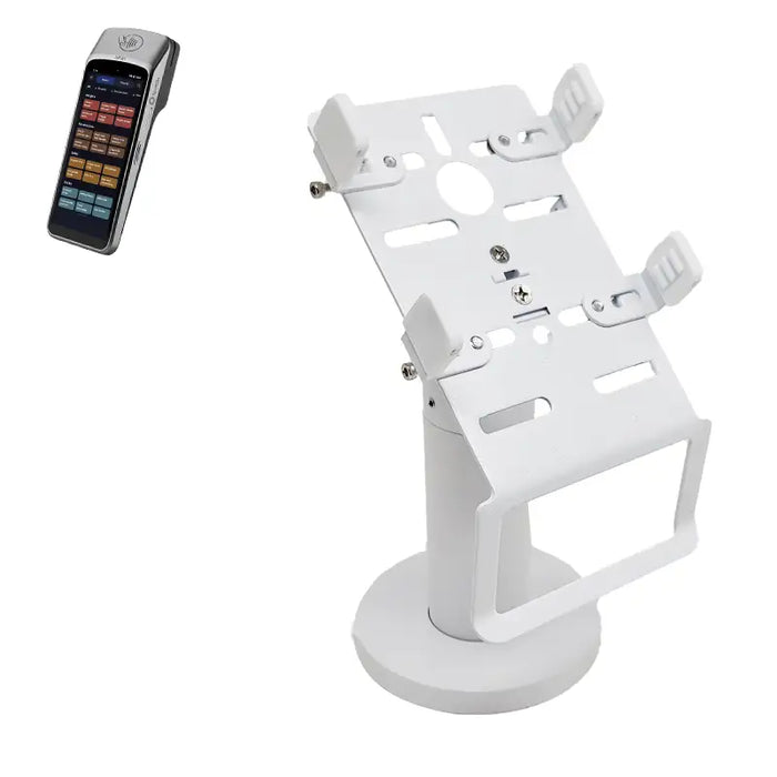 White AgozTech swivel stand for SpotOn Handheld POS with adjustable mounting plate and cradle grips
