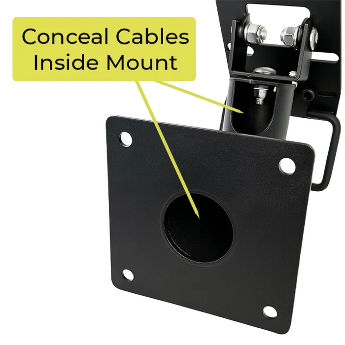 Rear view of AgozTech Newland POS wall mount showing integrated cable routing openings for concealing terminal power cables.
