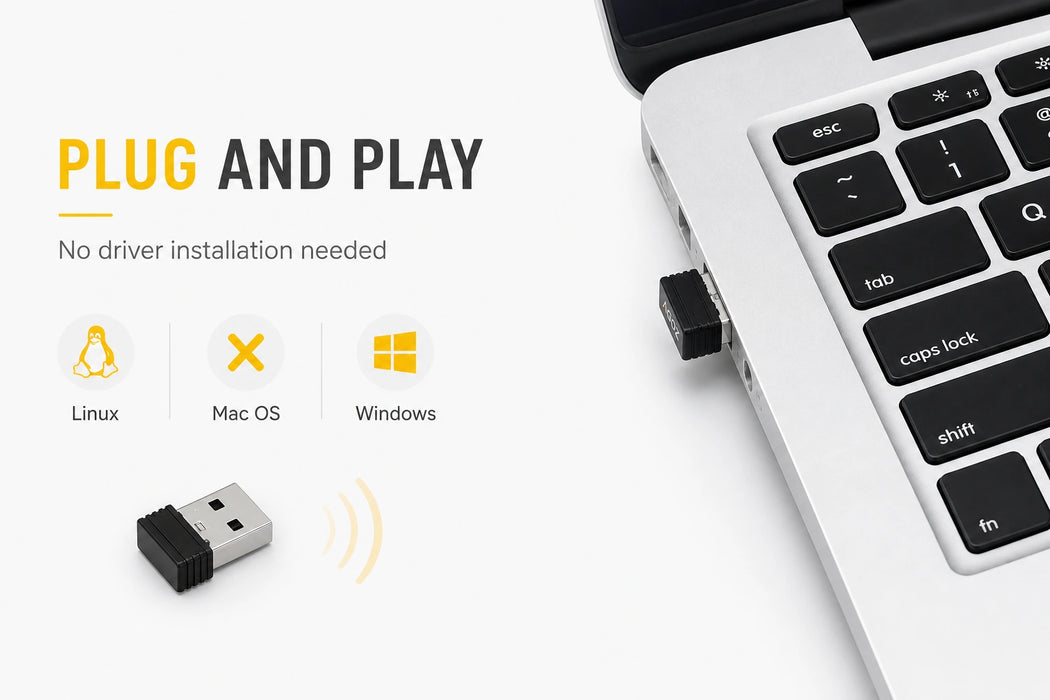 AGOZ D280 barcode scanner plug and play setup with 2.4G USB receiver for Linux Mac OS and Windows systems