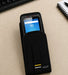 AgozTech black mobile computer case shown on a desk with a Chainway handheld terminal secured inside for everyday device storage.