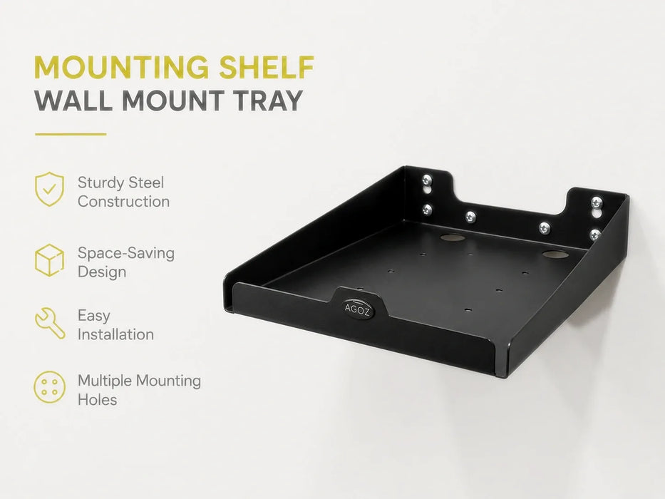 AgozTech black stainless steel mounting shelf tray for Zebra label printers with wall mounting holes