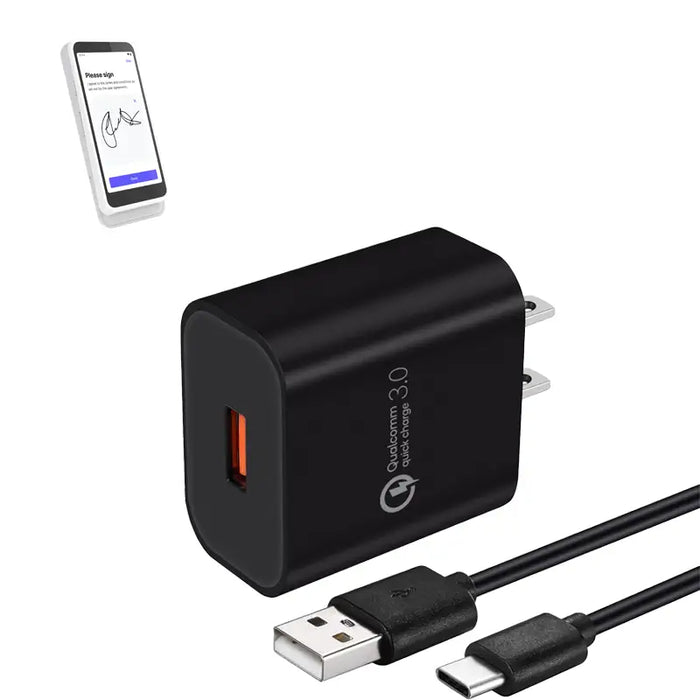 Black Agoz wall charger and USB-A to USB-C cable for Stripe Reader S700 and S710