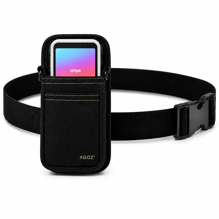 Black Agoz waist belt holster with Stripe Reader S700 and S710 compatible payment terminal carry