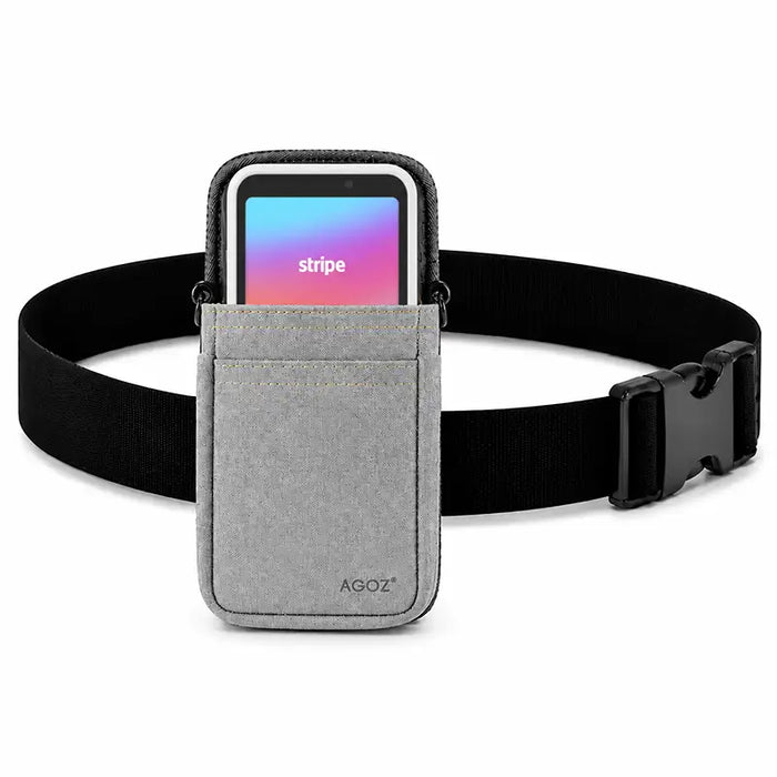 Gray Agoz waist belt holster with Stripe Reader S700 and S710 compatible payment terminal carry
