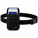 Agoz black myPOS POS terminal holster featuring an adjustable waist belt, secure buckle, and yellow stitching.