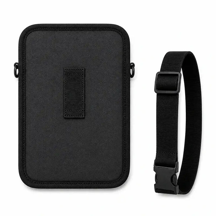 Back view of black Getac tablet waist belt case with belt loop and adjustable waist belt