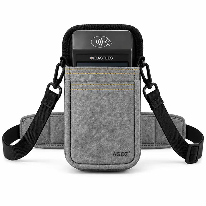 Gray Agoz shoulder sling holster with Castles POS terminal