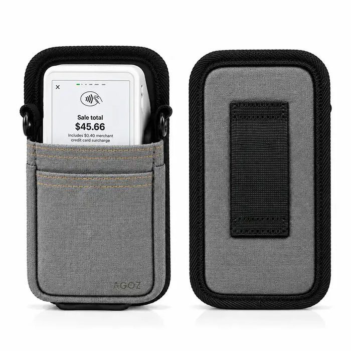 Gray Agoz Clover Flex POS holster front and back views with rear belt loop