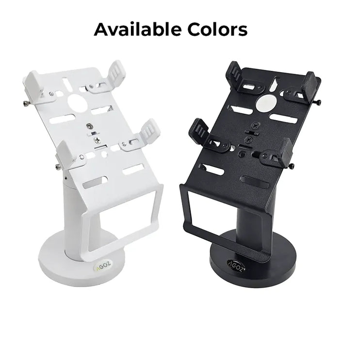 AgozTech swivel and tilt POS countertop stand available in black and white finishes for PAX A800 handheld terminal