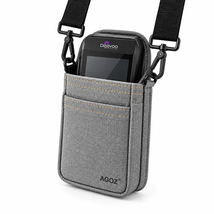 Gray Agoz crossbody holster holding Dejavoo POS terminal