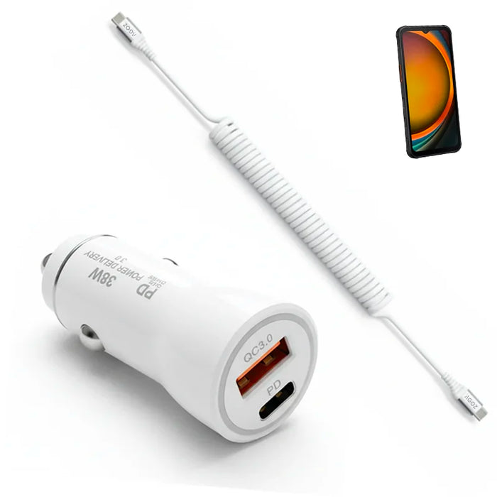 38W Car Charger & USB-C Coiled Cable for Samsung Galaxy XCover Phones