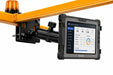 Getac rugged tablet secured in AgozTech forklift mount holder with warehouse management dashboard display