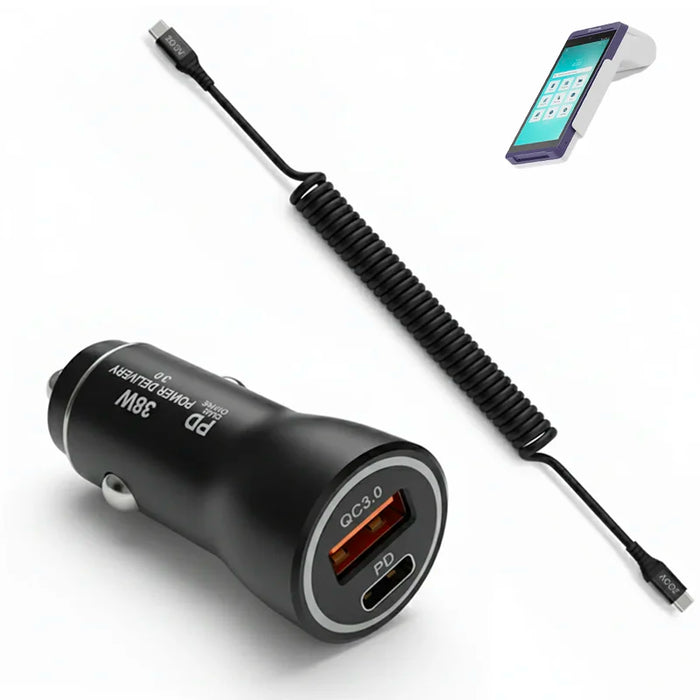 38W Fast Car Charger and USB-C Coiled Cable for GoDaddy POS Devices - GoDaddy Smart Flex Terminal; GoDaddy Poynt Card Reader