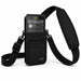 Black Honeywell shoulder sling holster with Honeywell handheld computer seated in pouch and adjustable crossbody strap.