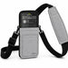 Gray Honeywell shoulder sling holster with Honeywell handheld computer seated in pouch and padded crossbody strap.