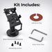 AGOZ PAX A800 countertop stand kit including base stand, backplate, adhesive pad, mounting screws, and Allen wrenches