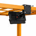 Rear installation view of the Unitech RT112 tablet mount attached beneath a forklift overhead frame