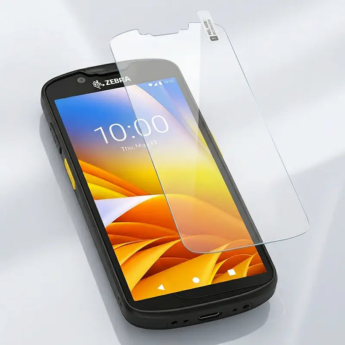 Tempered glass screen protector being aligned onto Zebra TC53 / TC58 mobile computer display