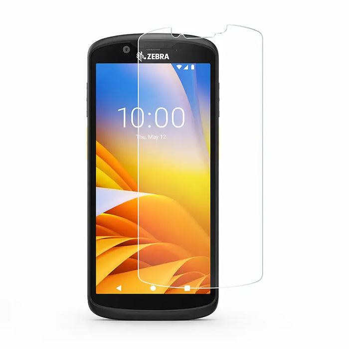 Zebra TC53 / TC58 mobile computer with tempered glass screen protector overlay on white background