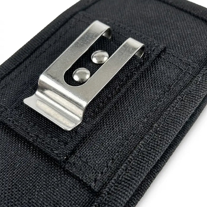 Close-up of AgozTech holster back with stainless steel belt clip for Zebra TC78 case
