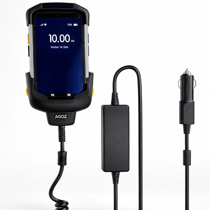 Zebra TC77 vehicle car charger with cradle, power adapter, and charging cable