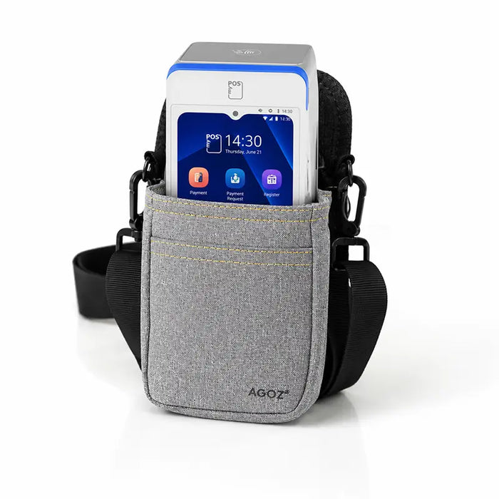 Gray Rugged myPOS Payment Terminal Holster with Waist Belt and shoulder strap