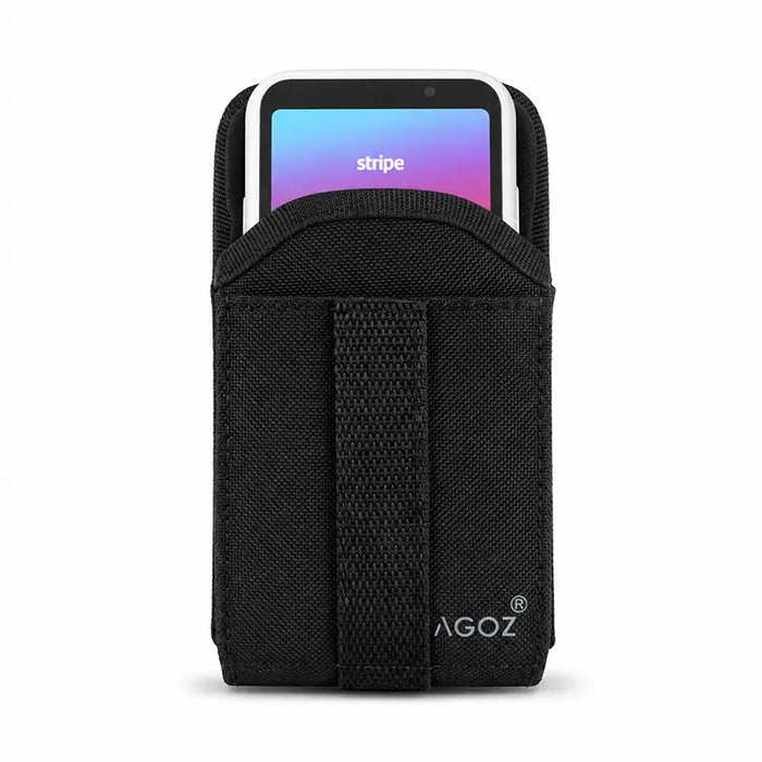 Stripe Reader S700 in Agoz black canvas case with front pocket and belt clip