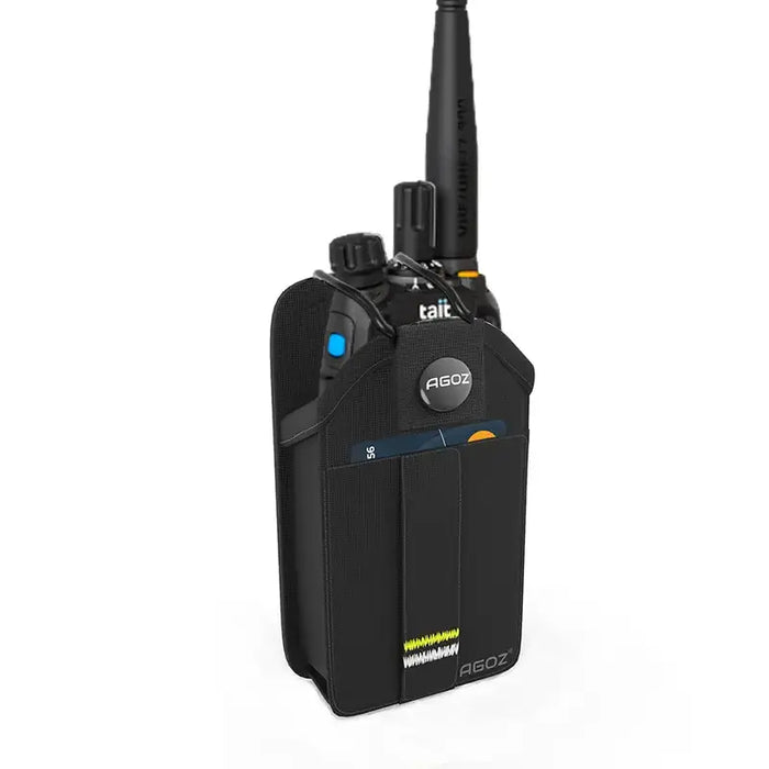 Tait multiband portable radio secured inside AgozTech black radio holster case
