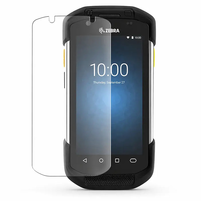 Zebra TC70 / TC72 / TC75 rugged mobile computer with tempered glass screen protector overlay on white background