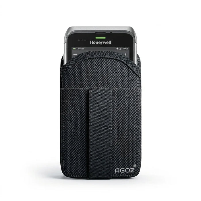 AgozTech black holster case holding Honeywell CT47 mobile computer, front view
